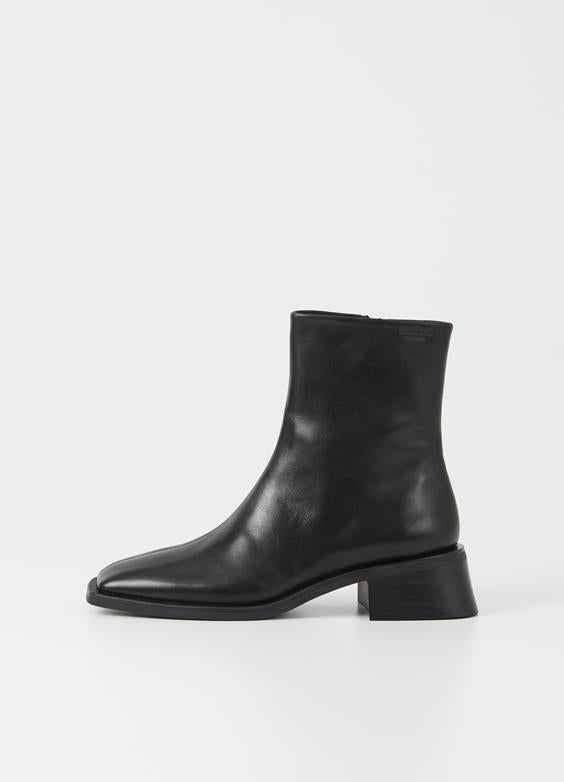 leather chunky boot with slanted block heel 