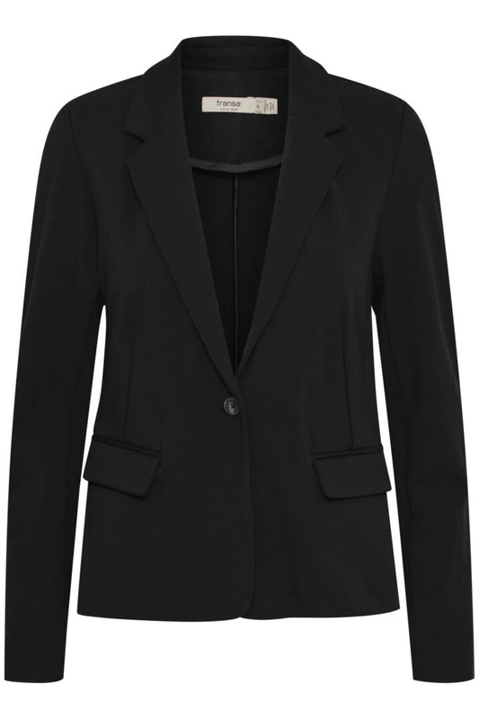 This great little soft blazer from Scandi brand Fransa is a perfect all rounder for Autumn. This stretch jacket is a perfect work staple but look equally good with jeans or a dress. It is unlined and has a single button to fasten at the front . There are pockets at the front and the sleeves have a single black button at the cuff.