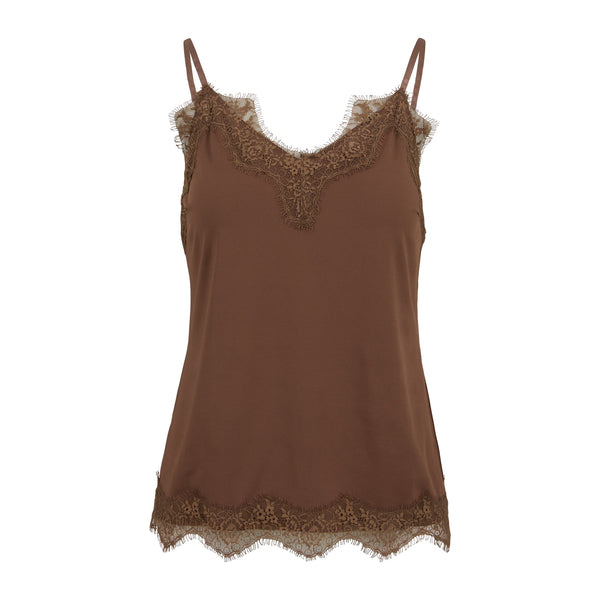 Silky feel lace trim cami with adjustable strap