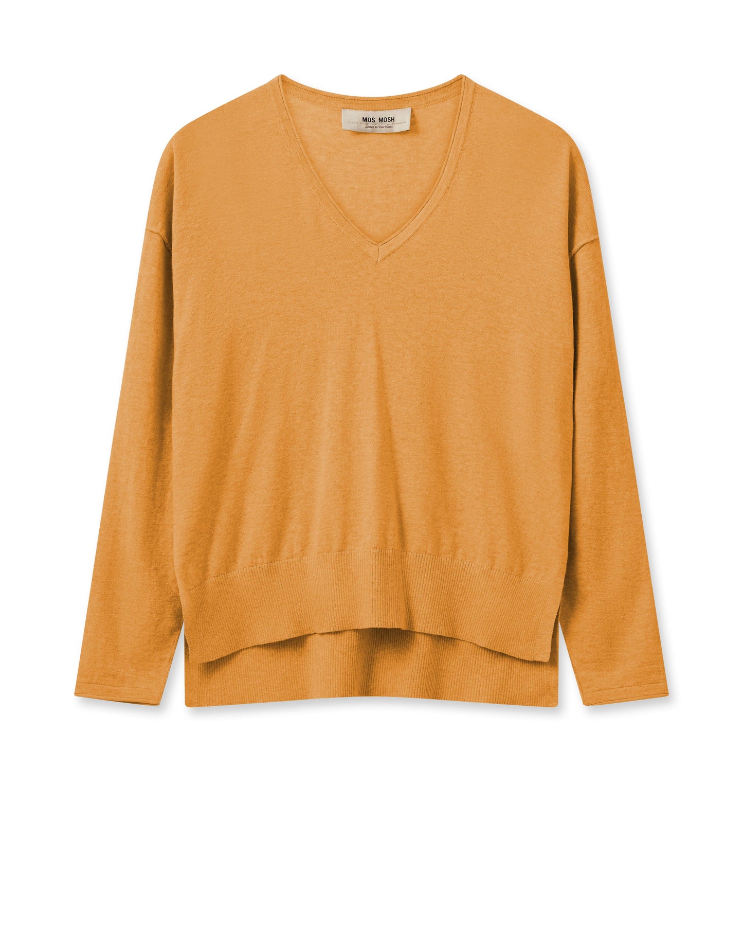 Mos Mosh 'MMTani' V Neck Knit In Cashmere & Cotton Blend ( Ecru/ Blazing Orange)