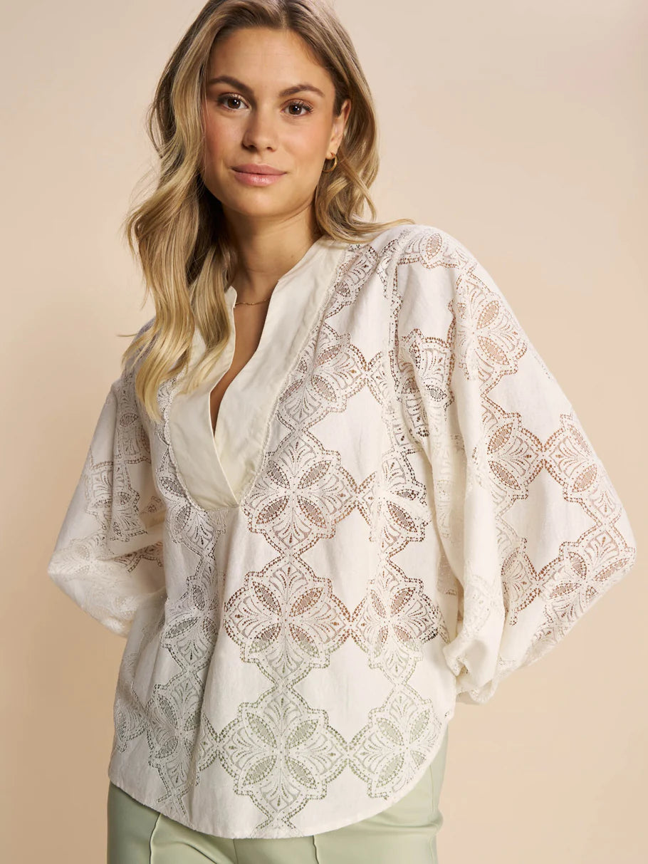 MMYen Lace blouse with notch neck and full sleeves. Delicate lace effect fabric. Great shape for bigger bust . Perfect to dress up but gorgeous with jeans for a more casual look. and 