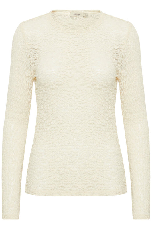 This stunning lace effect T shirt from Scandi brand Fransa is the perfect layering piece and at an incredible price point for quality ! It has a round neck and long sleeves and is in a stretchy fabric. Wear on it's own, over a camisole or as a layering piece for Autumn/Winter. Fit is true to size for a fitted top.