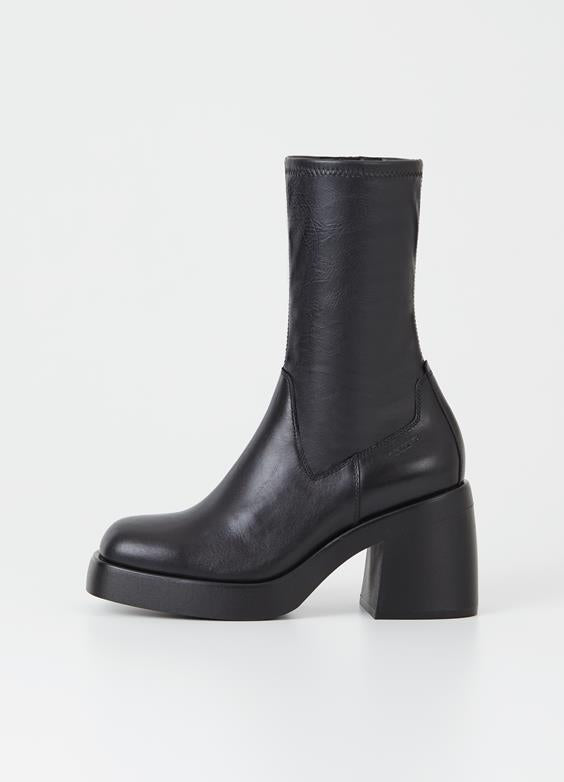 chunky leather boot with block heel and platform