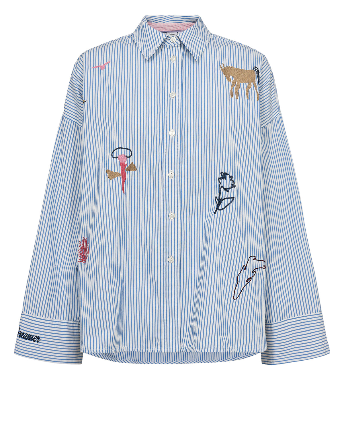 Cool striped cotton shirt with front embroidery , long sleeves and wide cuff.