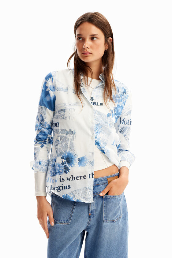 Flowers News printed shirt Desigual, 100% cotton blouse