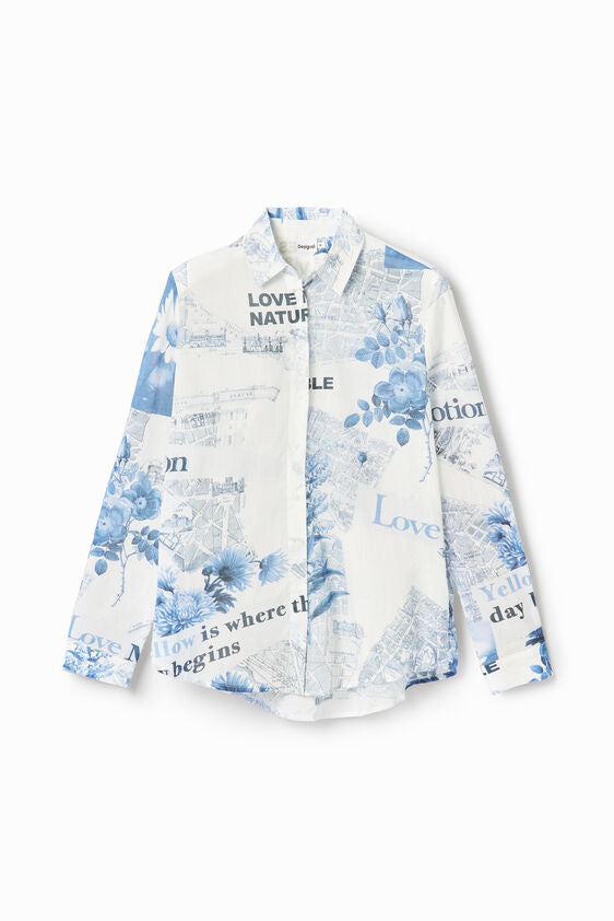 Flowers News printed shirt Desigual, 100% cotton blouse