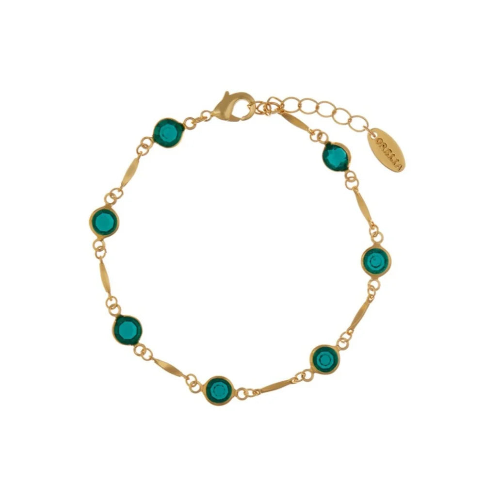 This Emerald Bar Link Chain Bracelet from ORELIA LONDON will brighten up your wristwear stacks. This gold chain bracelet features alternating gold dainty bars and beautiful emerald green round crystal stones.