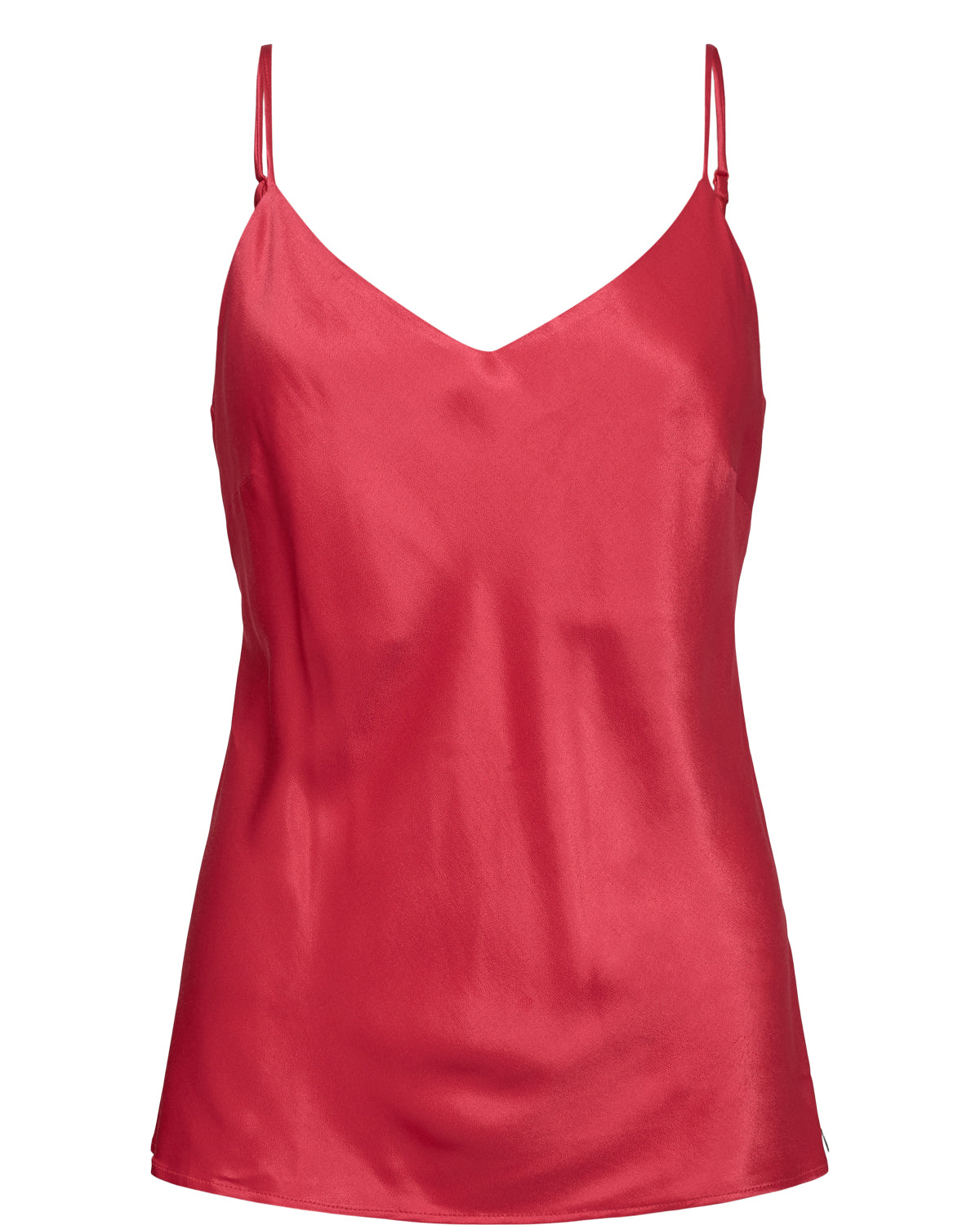 Super pretty strappy vest in a beautiful Teaberry red from scandi brand Numph. A gorgeous piece that can be worn with the matching skirt or paired with jeans or cargo pants. It has adjustable straps and a V at the front . The back is straight across above the bra strap. The fit is true to size