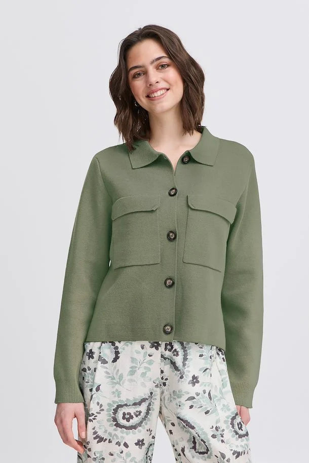 boxy knitted jacket with straight hem and button fastening. Cotton mix. Perfect for Spring.