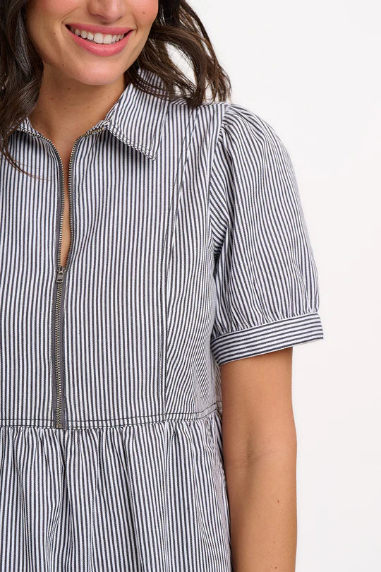 SUGARHILL "Gillian Midi Smock Dress" (Monochrome Stripe)