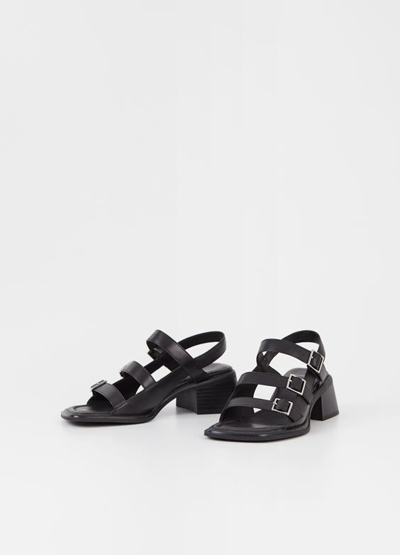 Ines Buckle strappy black leather sandal by Vagabond