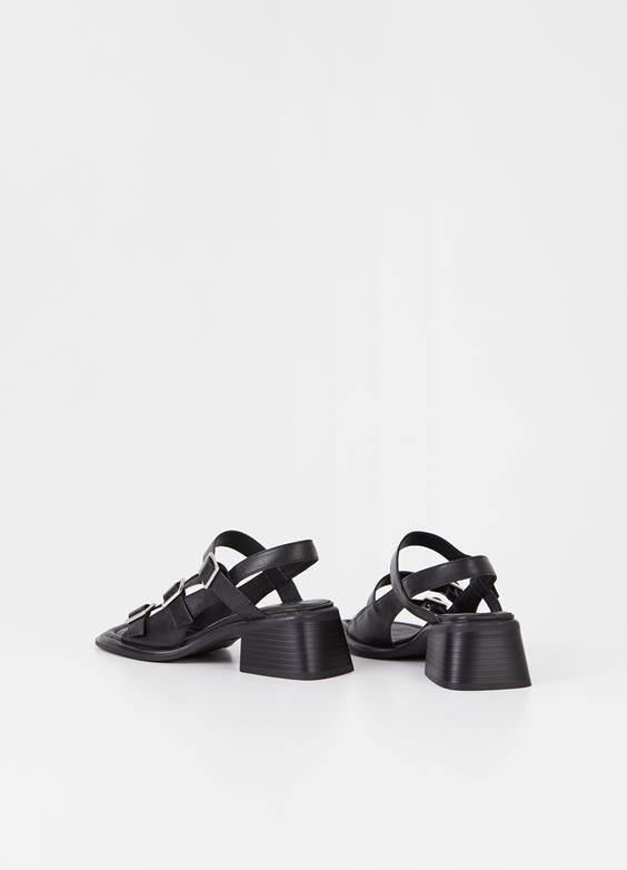 Ines Buckle strappy black leather sandal by Vagabond