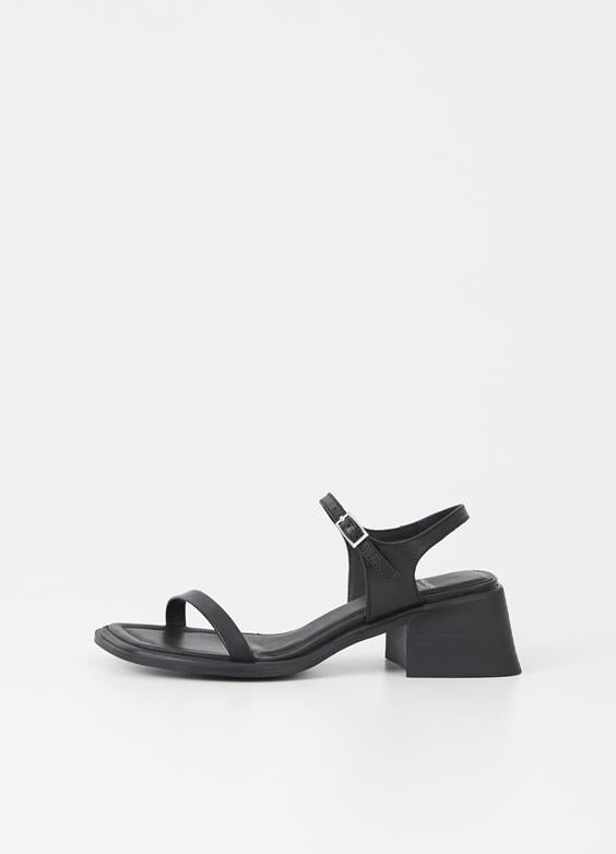 ines strappy heeled sandal by vagabond, black leather . Chunky heel. Summer sandal.