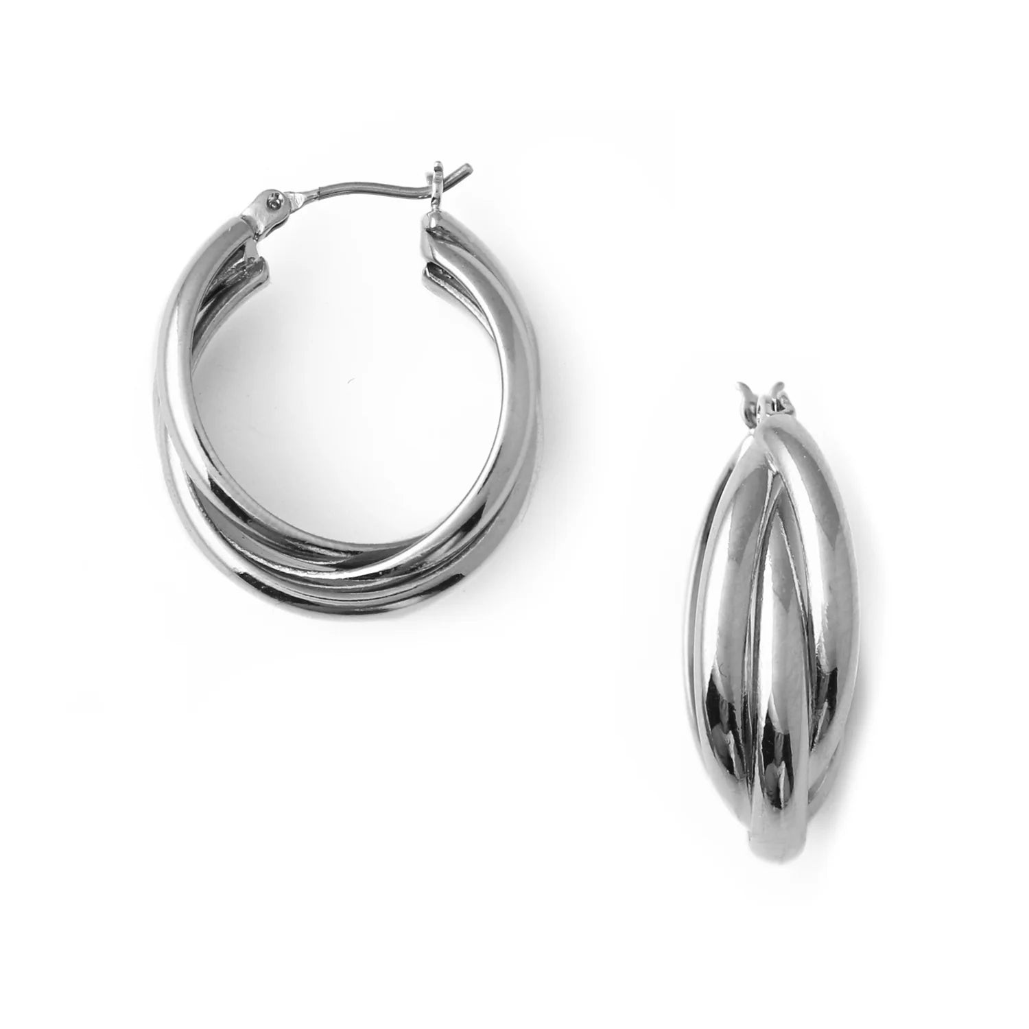 Stand out with these Interlocking Hoop Earrings from ORELIA LONDON in Silver, these gorgeous silver hoop earrings will elevate your look and match anything you pair them with. Featuring three clean interlocking silver hoops secured onto a hoop earring, pair with our other interlocking items to complete the look. Please note, earrings are non-returnable unless faulty.