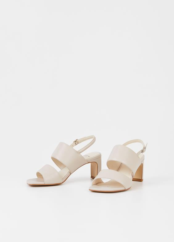 Luisa Vagabond heeled sling-back leather strappy sandals in black or off-white; occasionwear, party sandal