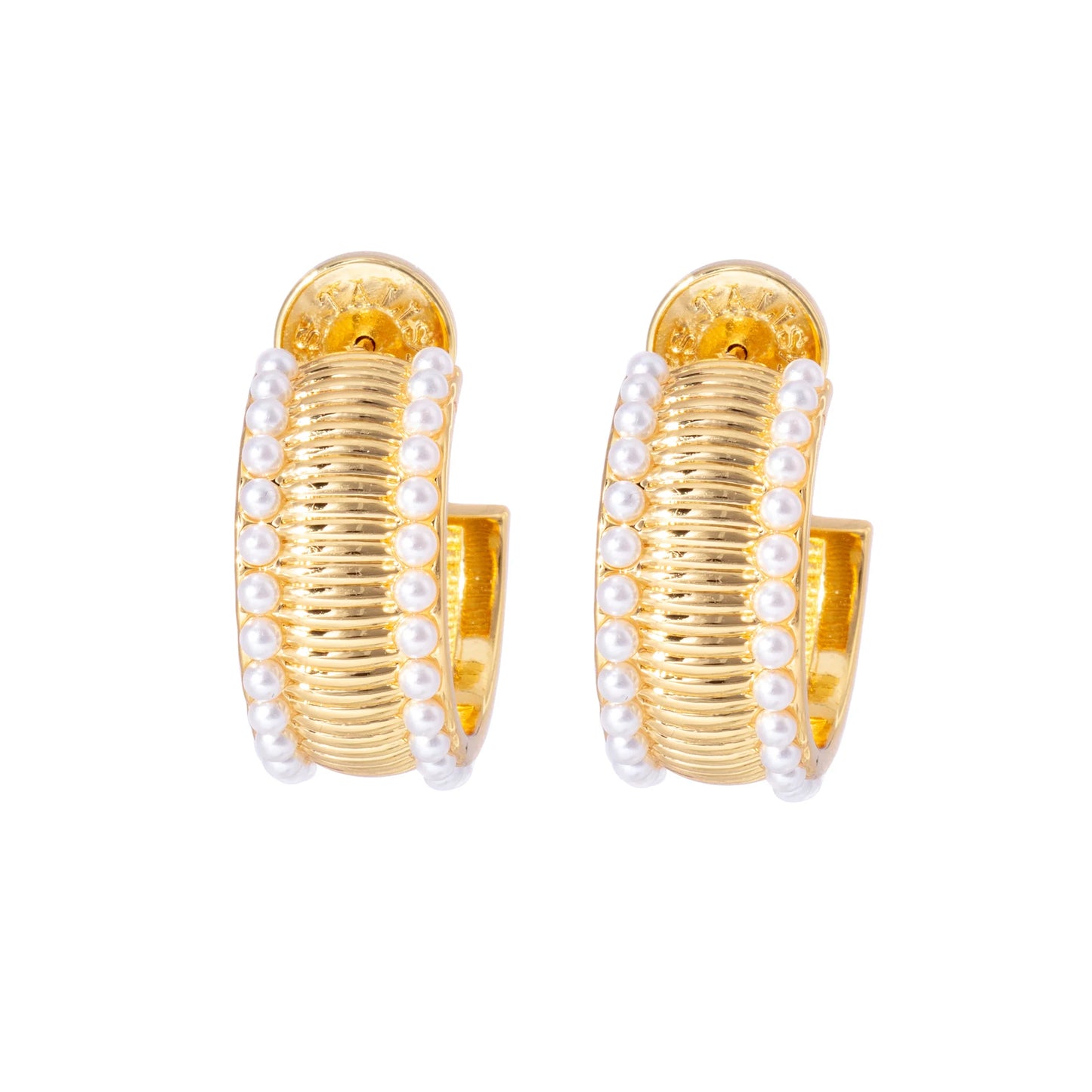 TALIS CHAINS 'Manhattan' Flat Hoop Earrings (Pearl)