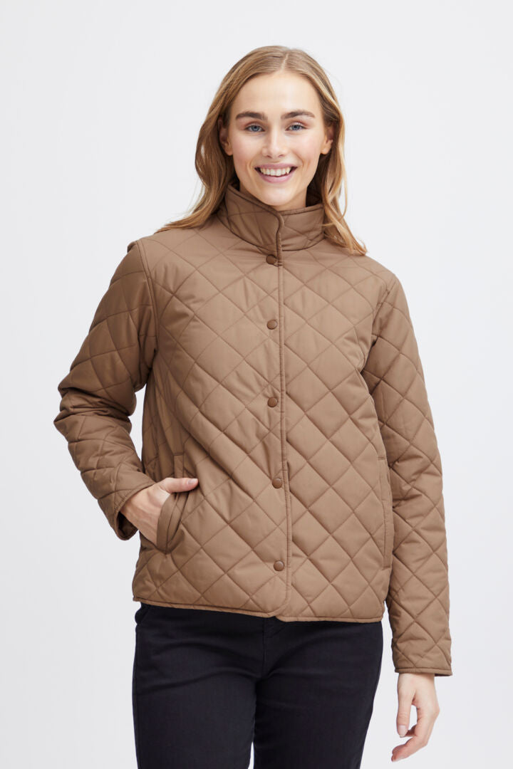 The Michelle jacket from Fransa is the perfect weight for spring. This padded jacket with mandarin collar has stud fasteners from the neck to the hem. It's boxy shape is super flattering and it has slanted front pockets. The fit is true to size.