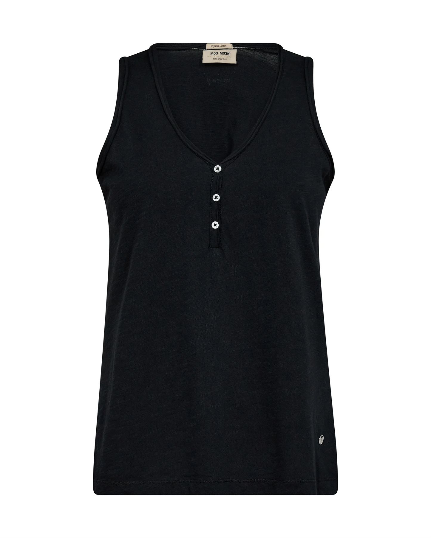 A great basic tank from Scandi brand Mos Mosh in a super soft fabric with V neck and button front 