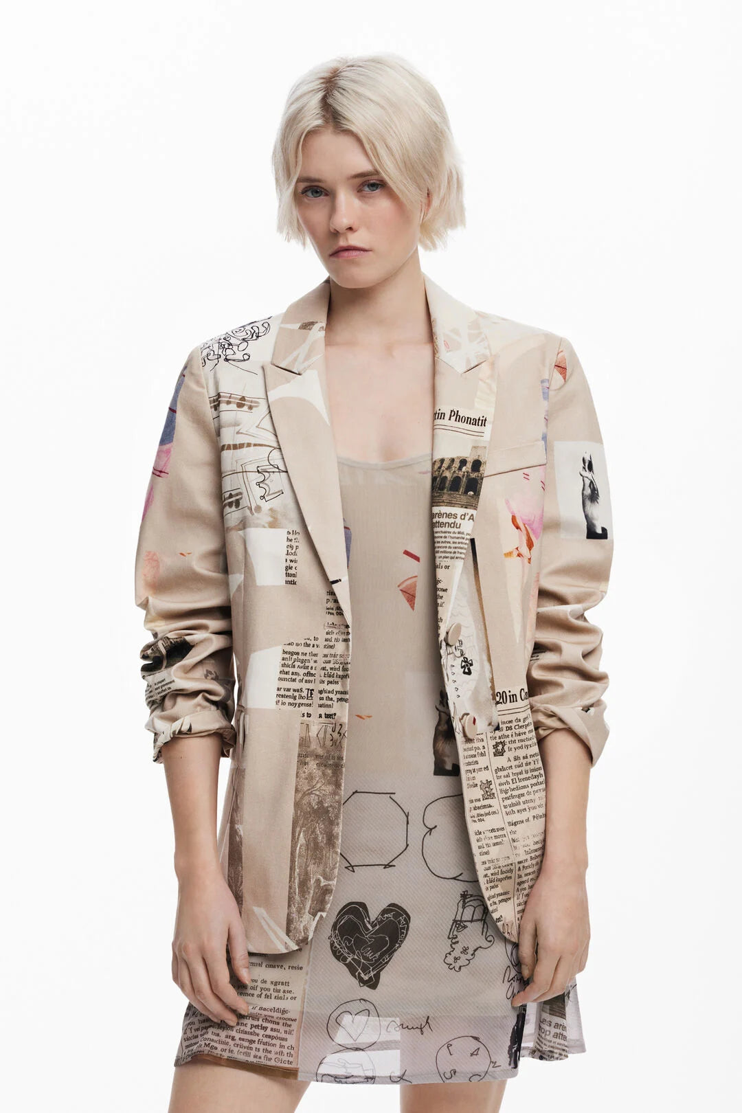 DESIGUAL "Newspaper Collage Jacket" (Beige)