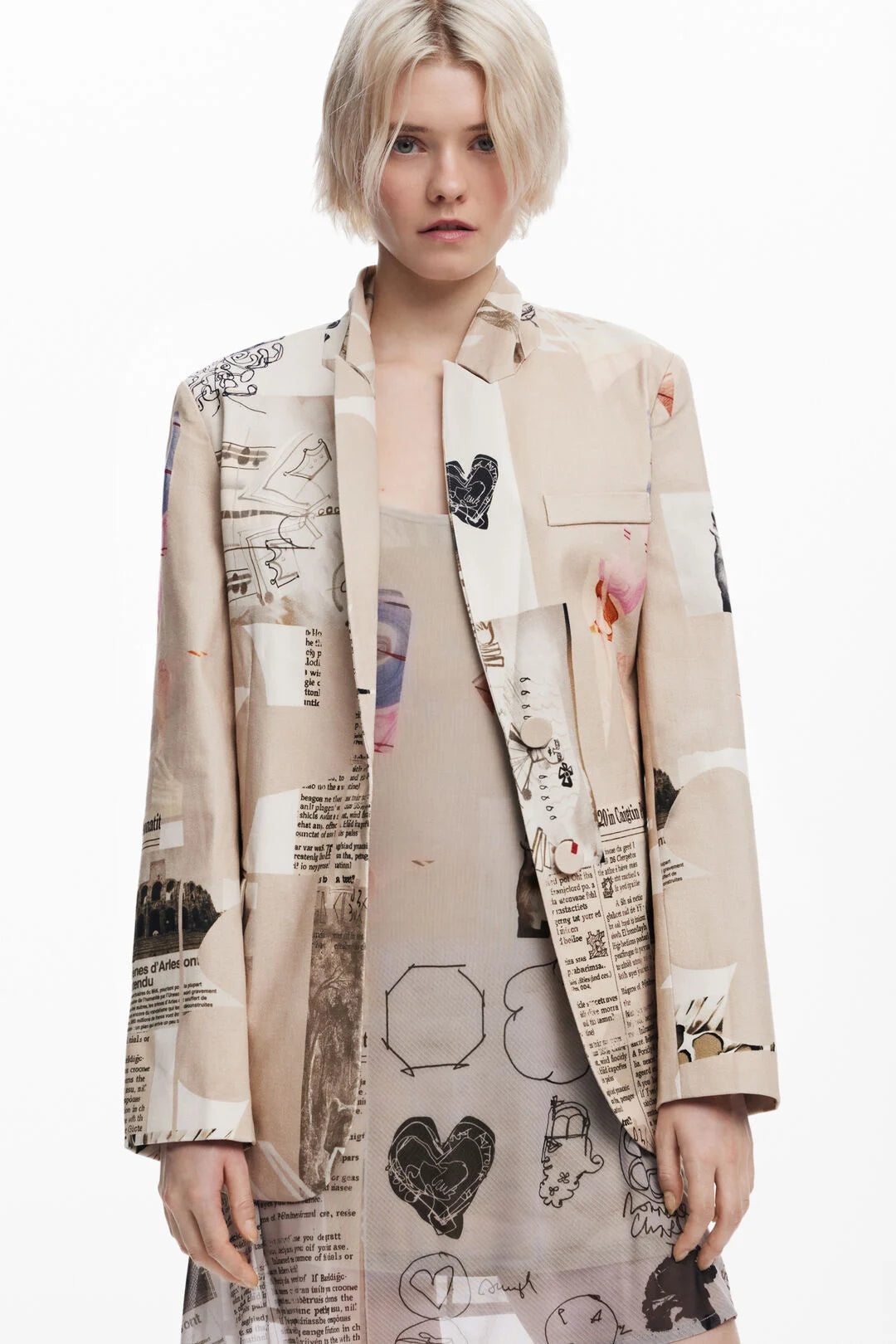 DESIGUAL "Newspaper Collage Jacket" (Beige)