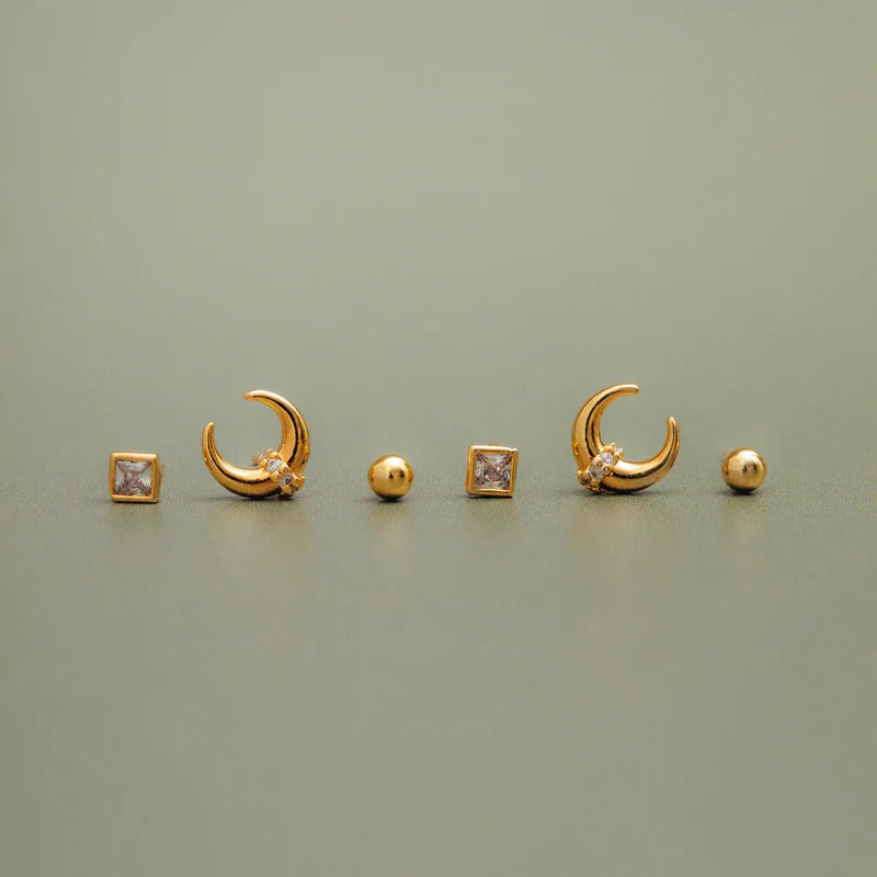 ORELIA "Pave Crescent Stud 3 Pack"