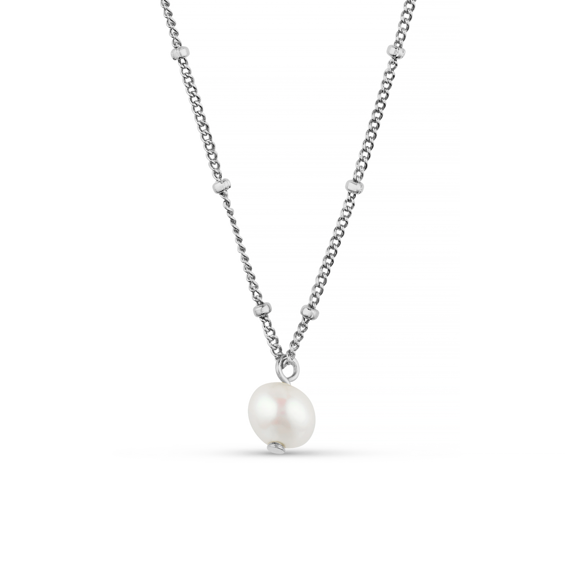 This Single Pearl Satellite Necklace from ORELIA LONDON in Silver is a modern day twist on the classic &amp; timeless pearl necklace. Featuring a single freshwater pearl on a silver satellite style chain, this stunning piece is perfect for pairing up with longer styles for a layered look.