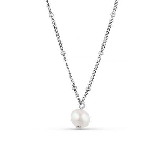 This Single Pearl Satellite Necklace from ORELIA LONDON in Silver is a modern day twist on the classic &amp; timeless pearl necklace. Featuring a single freshwater pearl on a silver satellite style chain, this stunning piece is perfect for pairing up with longer styles for a layered look.