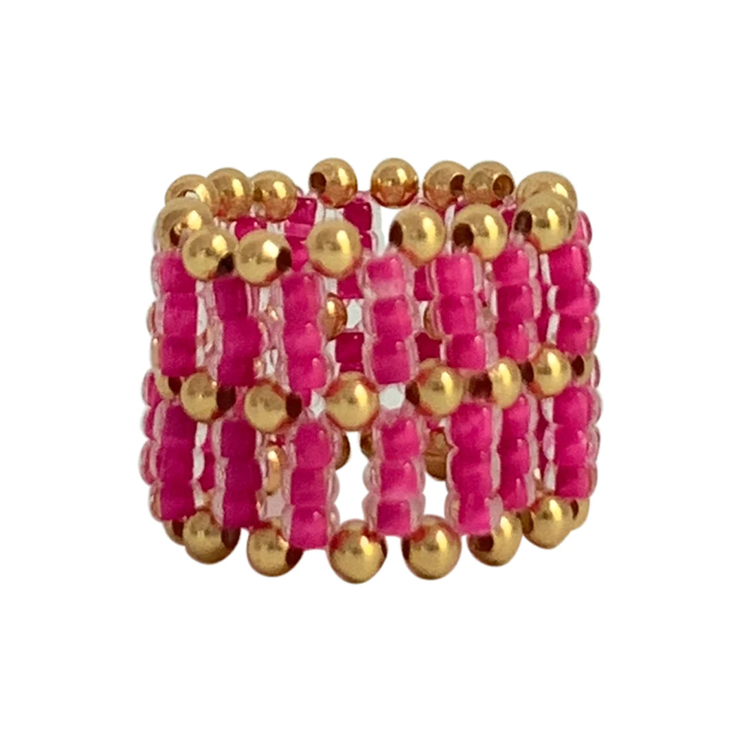 IBU Ring 'Ronny' (Fuchsia/Antique Beige/Turquoise)