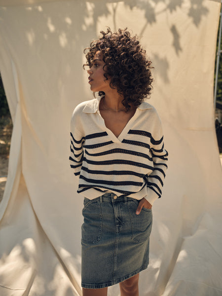 MMRORA by Mos Mosh, breton stripe knit top 