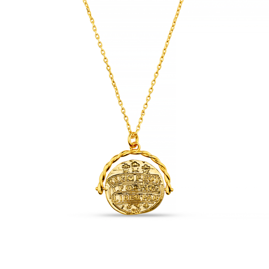 Our Coin Spinner Necklace from ORELIA LONDON is the perfect piece to add to your collection. Stack with others or wear alone, this Roman gold coin necklace is an easy to style classic. This timeless piece features a detailed spinning medallion coin pendant with a Roman statue design, on a gold plated chain with twisted rope textured arc.