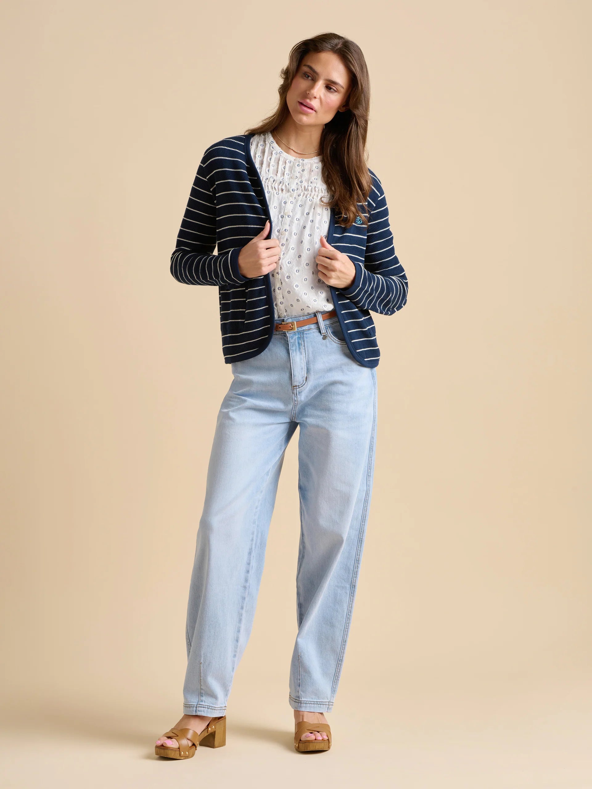 A simple staple piece from BRAKEBURN that makes a statement. With popcorn textured fabric, classic stripes, and the iconic Brakeburn logo, this sweat jacket is ideal for hosting dinner in the garden or layering over a white top, cream jeans, and chunky trainers for a day in the town.