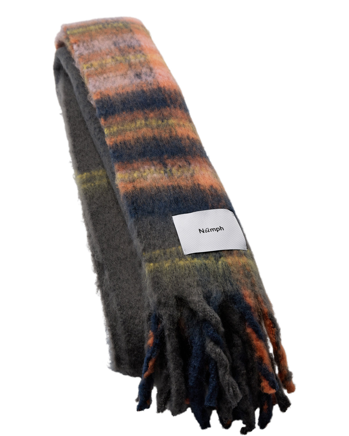 A beautifully cosy Winter scarf from Scandi brand NUMPH. The gorgeous combination of navy, grey, orange and pink make this both functional and fashionable ! A long scarf with fringes both ends. The perfect gift or treat for yourself.