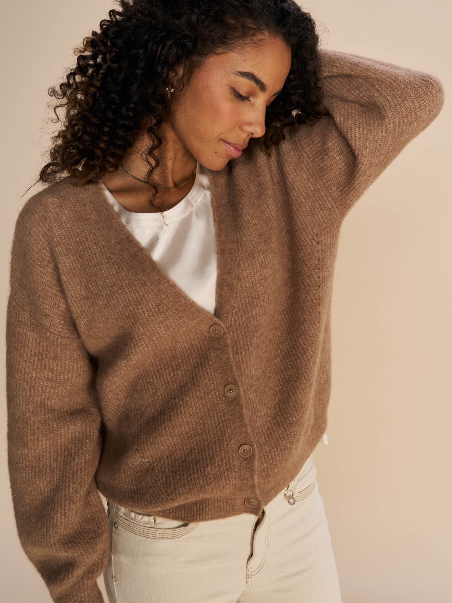 mmthora v neck alpaca wool cropped cardigan