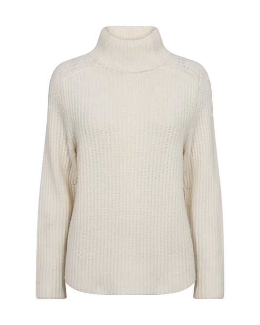 Made entirely from recycled wool, this cosy knit from Scandi brand Mos Mosh is designed in a regular fit that's both stylish and comfortable. With its double-knitted high collar providing extra warmth and the open structured knitting lending a chic ribbed effect, it's the perfect piece for layering. Whether paired over a flowy dress for a trendy look or with jeans and a trench coat for a casual coffee date, this versatile knit adds effortless style to any outfit. The fit is true to size.