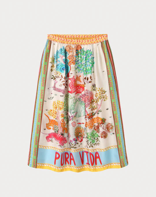 Pull on elasticated skirt with vibrant contrasting prints.