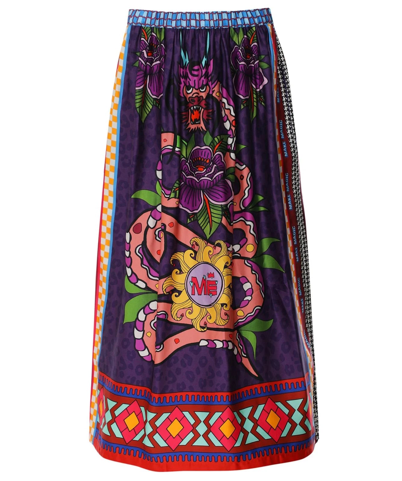 ME369 "Vanessa Printed Midi Skirt " Black/Dragon