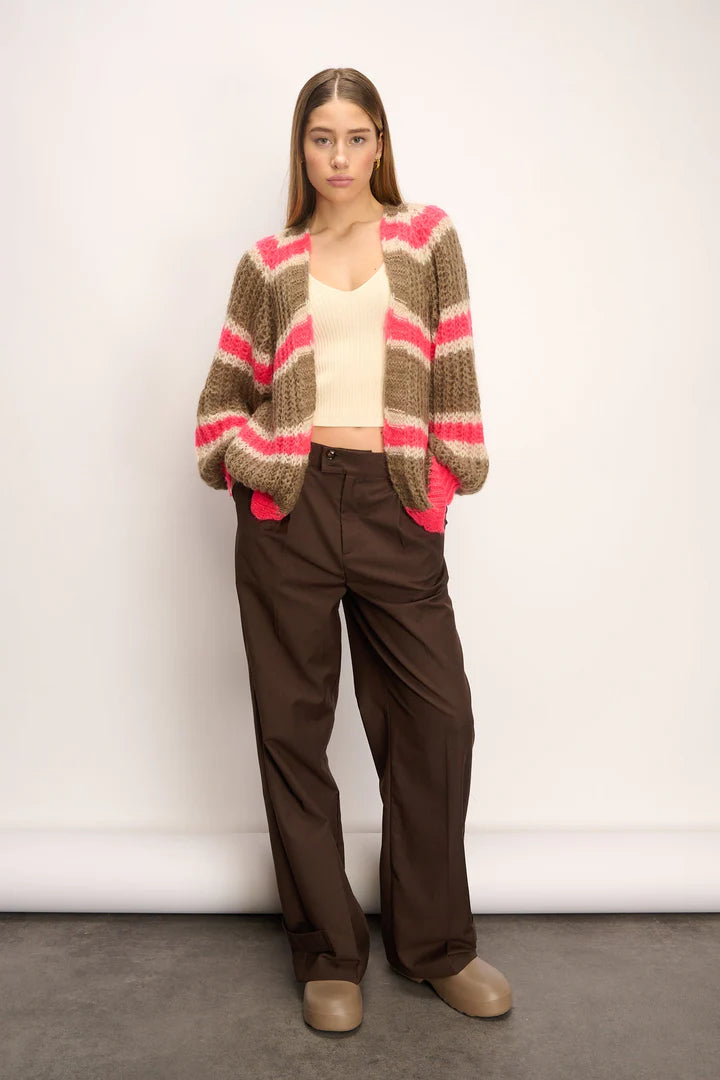 NOELLA "Vera Knit Cardigan" (Berry Red Mix/Brown Pink Mix)