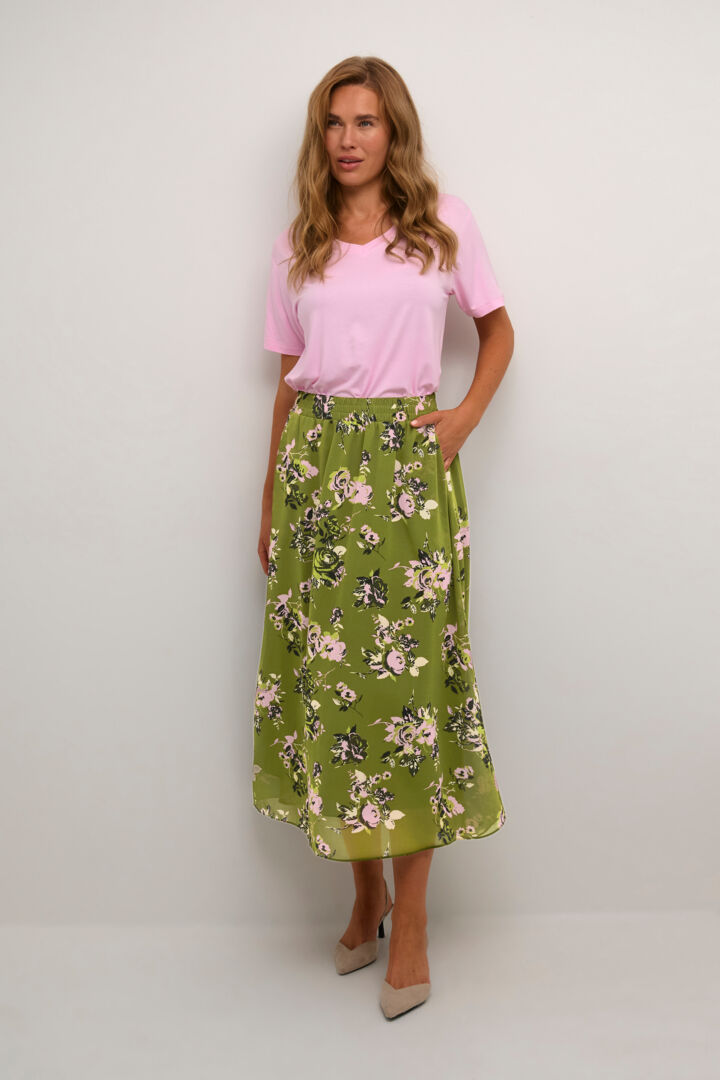 KAFFE 'Vita' Skirt (Green Stencil Floral)