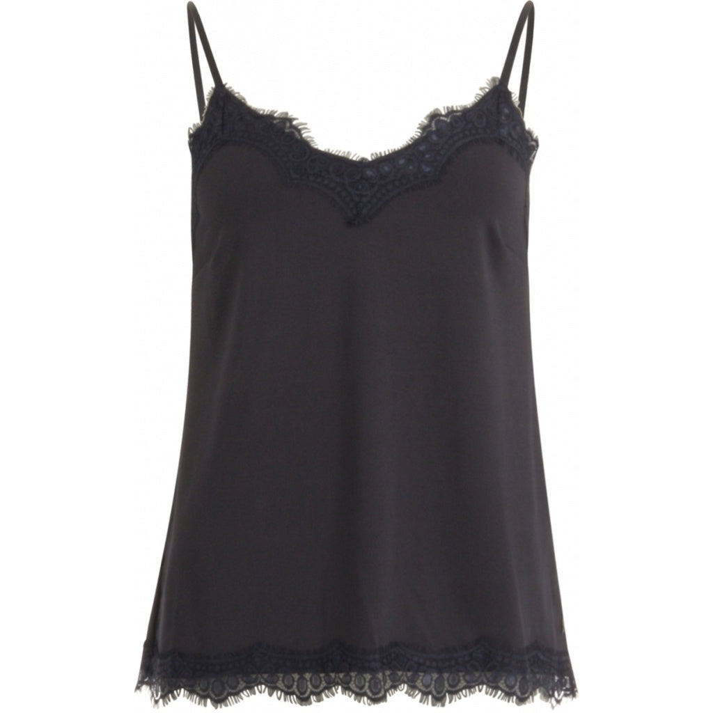 Silky feel lace trim cami with adjustable strap