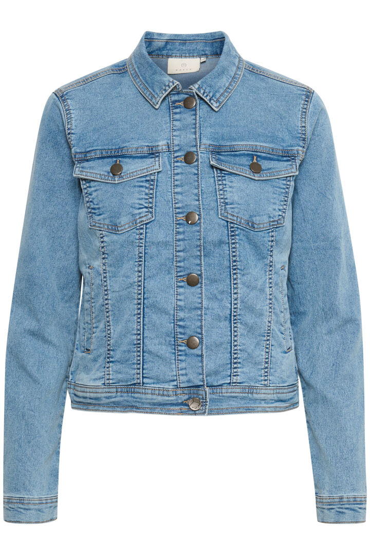 The Vicky Jean Jacket is a versatile denim jacket from the renowned Scandi brand, Kaffe. Also known as a jean jacket or trucker jacket, this timeless piece is crafted from high-quality denim. Originating in the late 19th century in the United States, it has since become a beloved staple for women's wardrobes and is considered a true icon of American fashion.